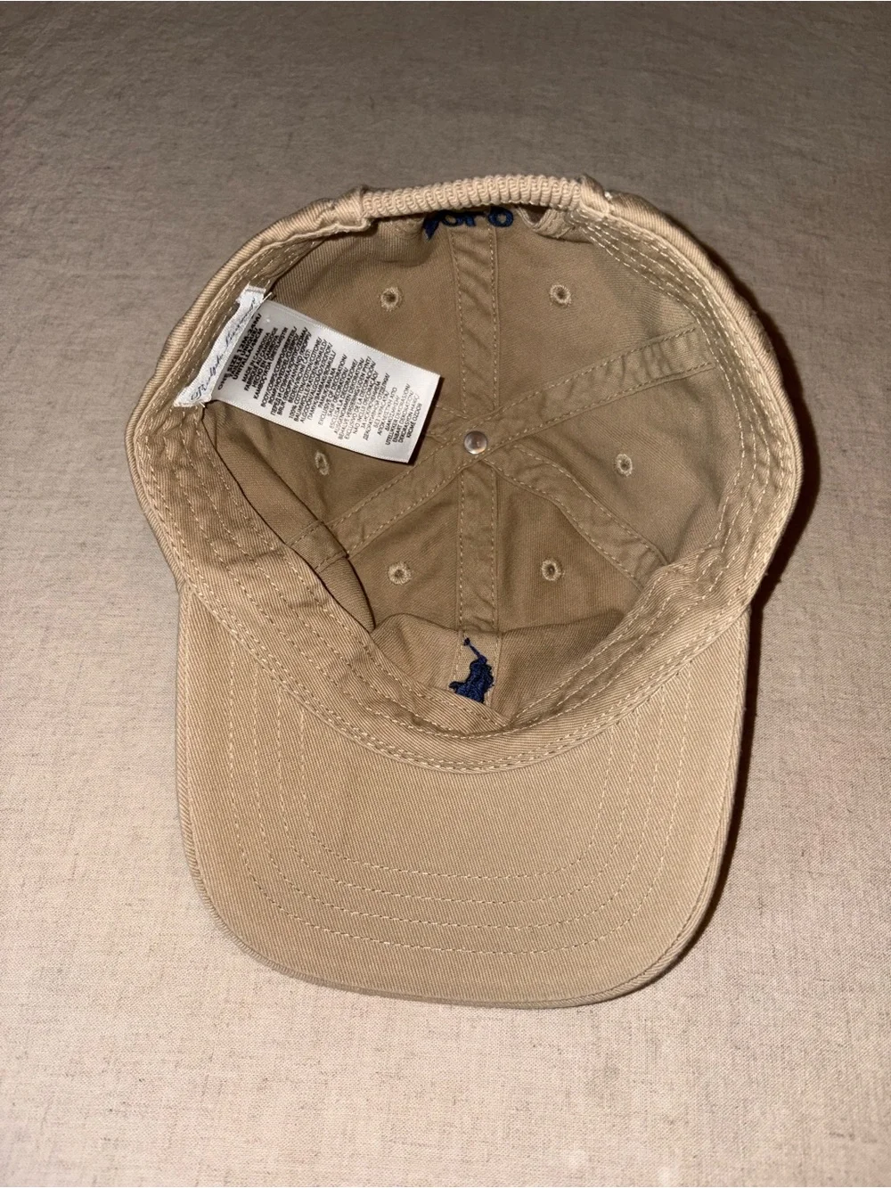 Ralph Lauren Tan Cotton Ball Cap with Navy Blue Logo